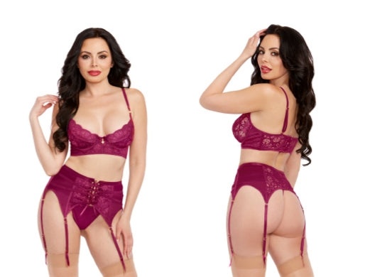 Lace Bra & G-String with Garter Belt (1P)