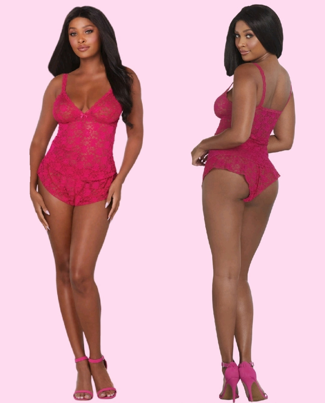 Lacy Magenta Cami & Shorts (2P)