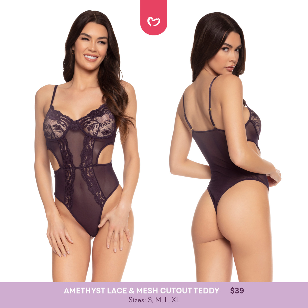 Amethyst Lace & Mesh Cutout Teddy (1P)