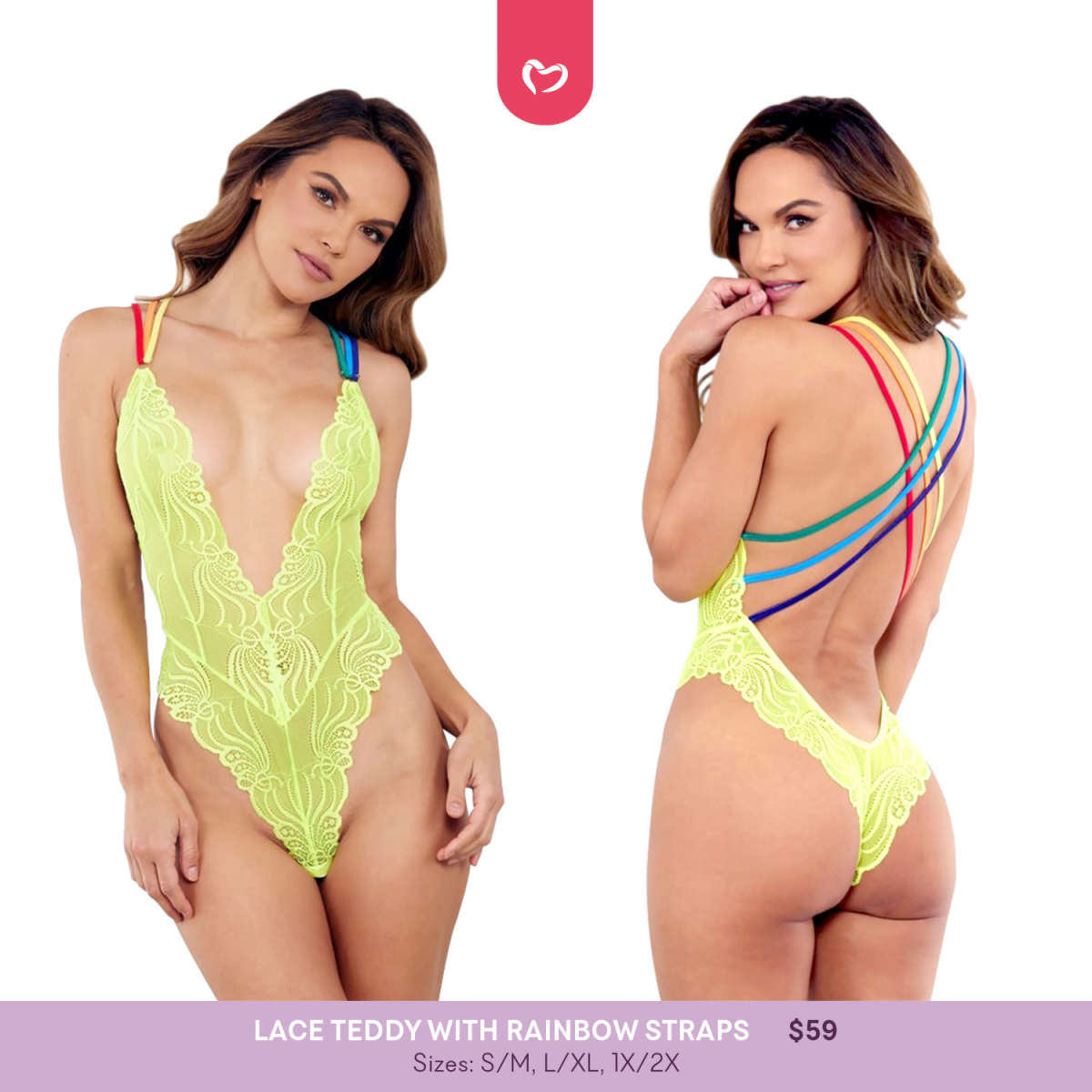 Lace Teddy w/Rainbow Straps (1P)