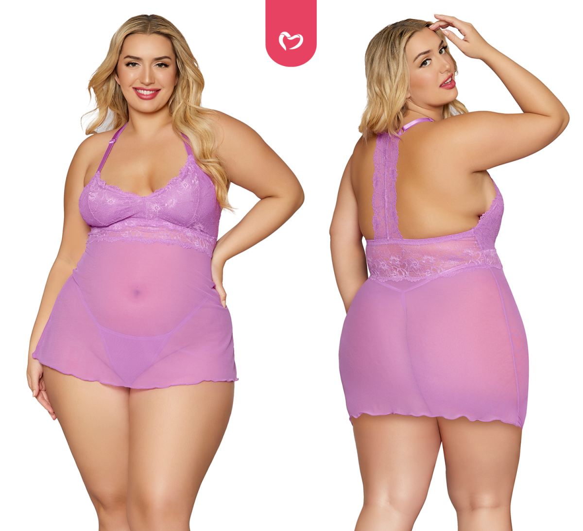 Lace & Mesh Chemise With G-String (2P)